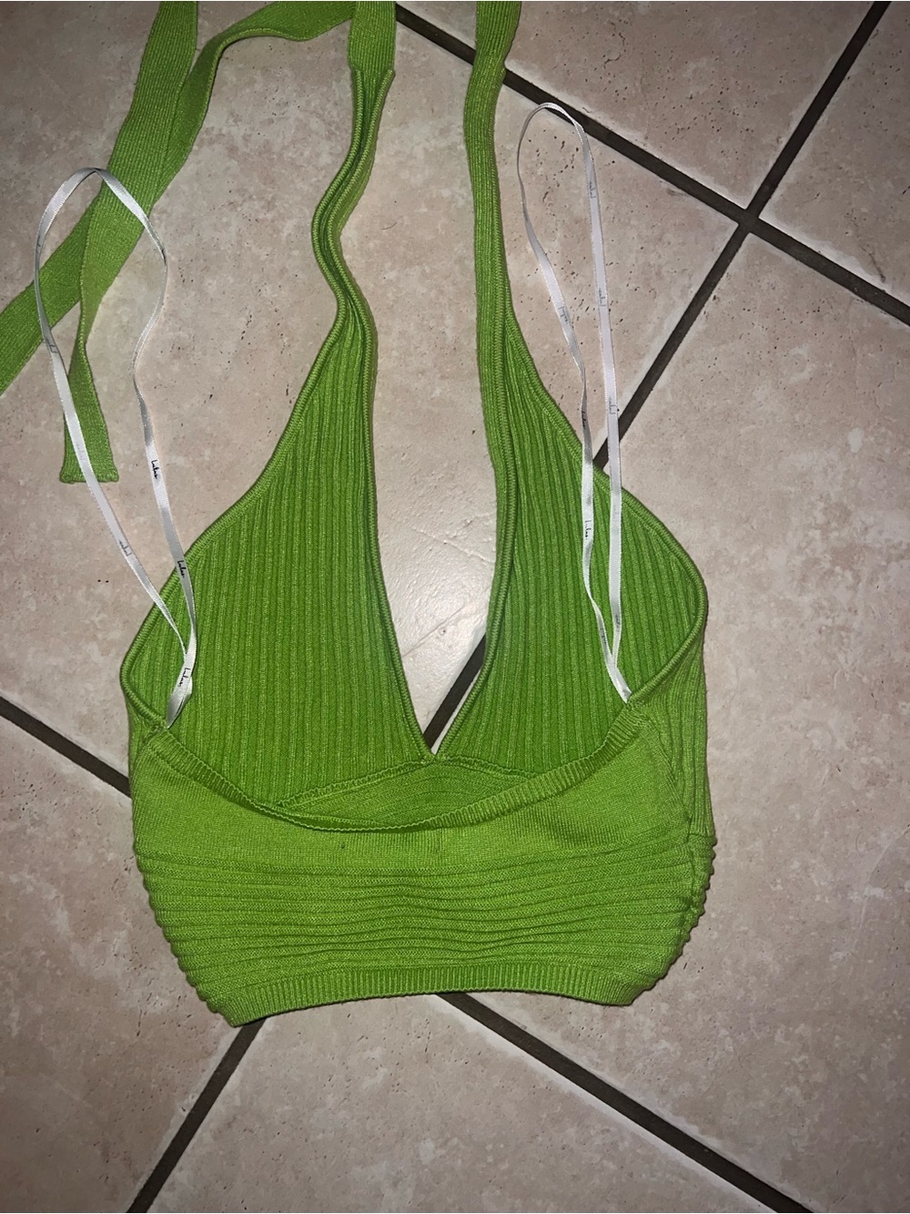 Lulu's Lime Green Ribbed Halter Crop Top - Picture 2 of 2